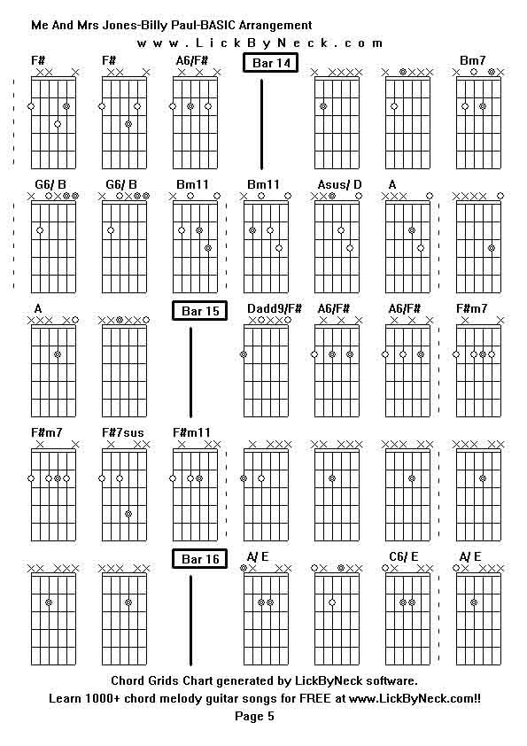 Chord Grids Chart of chord melody fingerstyle guitar song-Me And Mrs Jones-Billy Paul-BASIC Arrangement,generated by LickByNeck software.